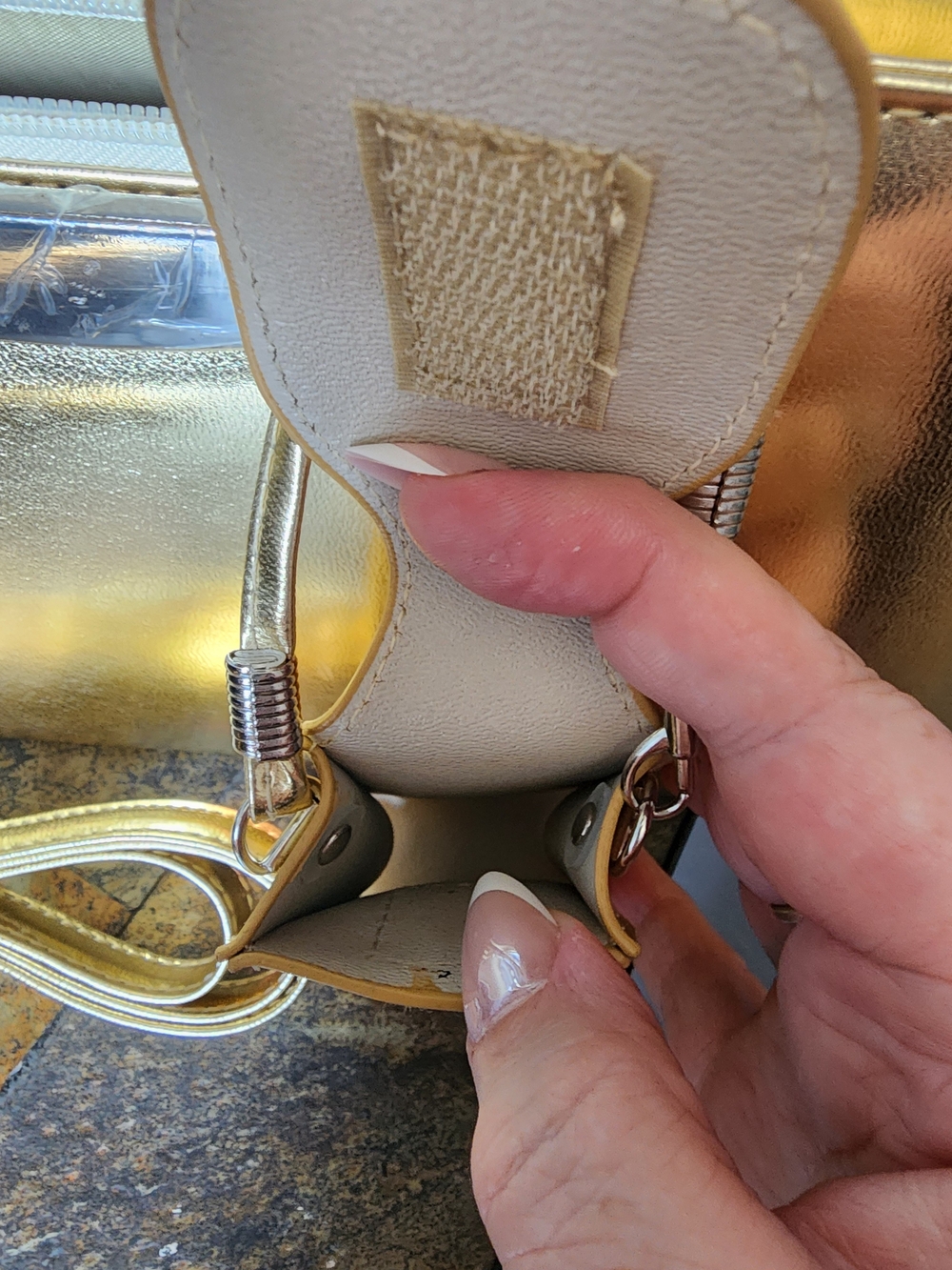 3 Pc Gold Metallic Structured Satchel Handbag with Matching Wallet - Picture 9 of 14